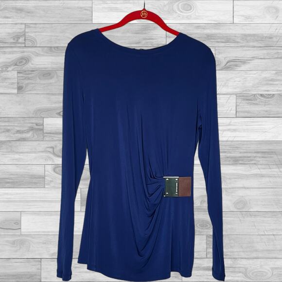 Michael Kors Long Sleeve Jersey Top With Gold Plate Side, navy size medium - Picture 3 of 7